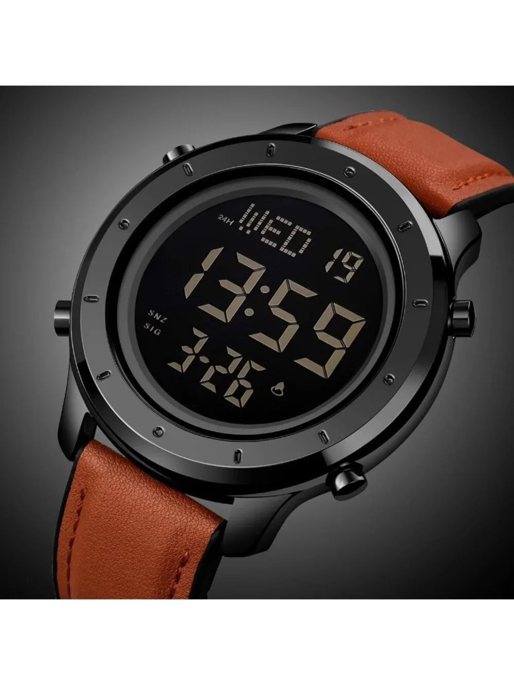 Men's Brown Black Analog Quartz Stainless Steel Waterproof Digital Wrist Watch